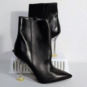 Nine West Black Pointed Toe Ankle Boots Clear Block Heel Zipper Size 5.5M